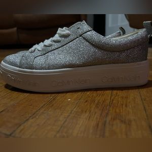 Calvin Klein Women Silver Glittery Sneakers